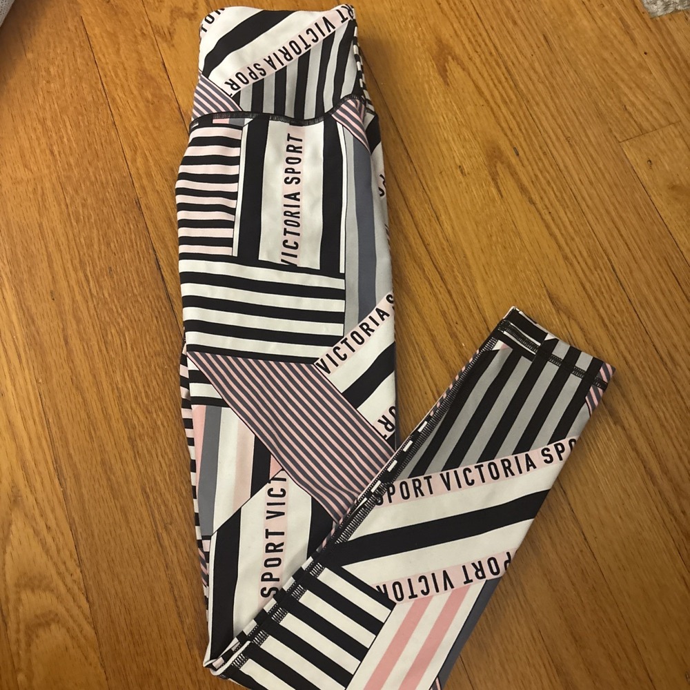 Victoria Sport Knockout Leggings Bold Stripe Print High Rise Tight Gym Size XS